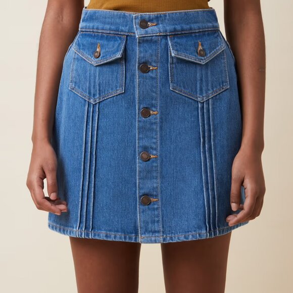 Jeanerica Andrea Denim Skirt Mid Blue Button-Front Mini Skirt EU Size 34